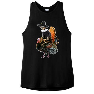 Thanksgiving Cat Pilgrim Costume Thanksgiving Turkey Gift Ladies PosiCharge Tri-Blend Wicking Tank