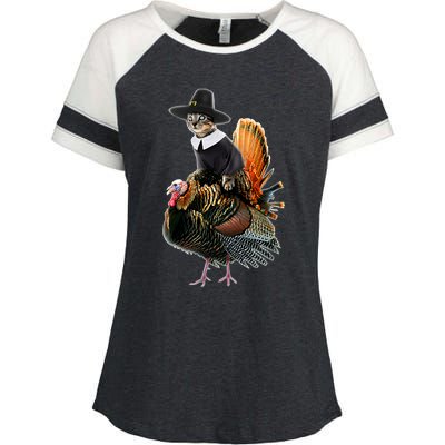 Thanksgiving Cat Pilgrim Costume Thanksgiving Turkey Gift Enza Ladies Jersey Colorblock Tee