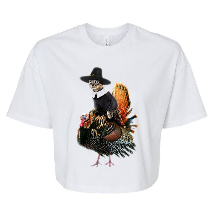 Thanksgiving Cat Pilgrim Costume Thanksgiving Turkey Gift Bella+Canvas Jersey Crop Tee