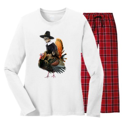 Thanksgiving Cat Pilgrim Costume Thanksgiving Turkey Gift Women's Long Sleeve Flannel Pajama Set 