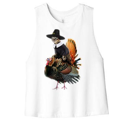 Thanksgiving Cat Pilgrim Costume Thanksgiving Turkey Gift Women's Racerback Cropped Tank