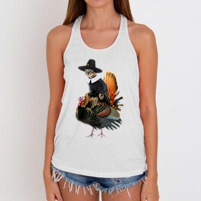 Thanksgiving Cat Pilgrim Costume Thanksgiving Turkey Gift Women's Knotted Racerback Tank