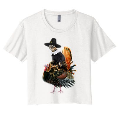 Thanksgiving Cat Pilgrim Costume Thanksgiving Turkey Gift Women's Crop Top Tee