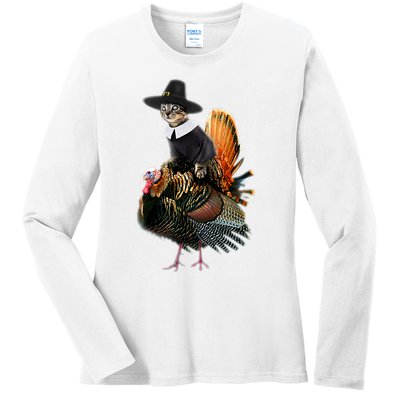 Thanksgiving Cat Pilgrim Costume Thanksgiving Turkey Gift Ladies Long Sleeve Shirt