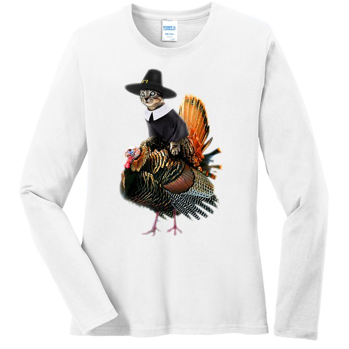 Thanksgiving Cat Pilgrim Costume Thanksgiving Turkey Gift Ladies Long Sleeve Shirt