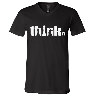 Think Chess Player Chess Game V-Neck T-Shirt