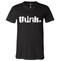 Think Chess Player Chess Game V-Neck T-Shirt