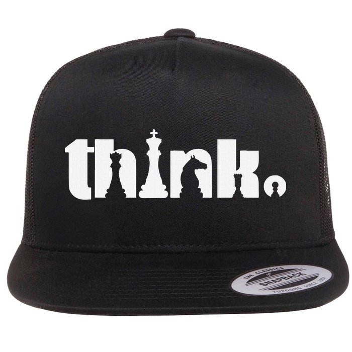 Think Chess Player Chess Game Flat Bill Trucker Hat
