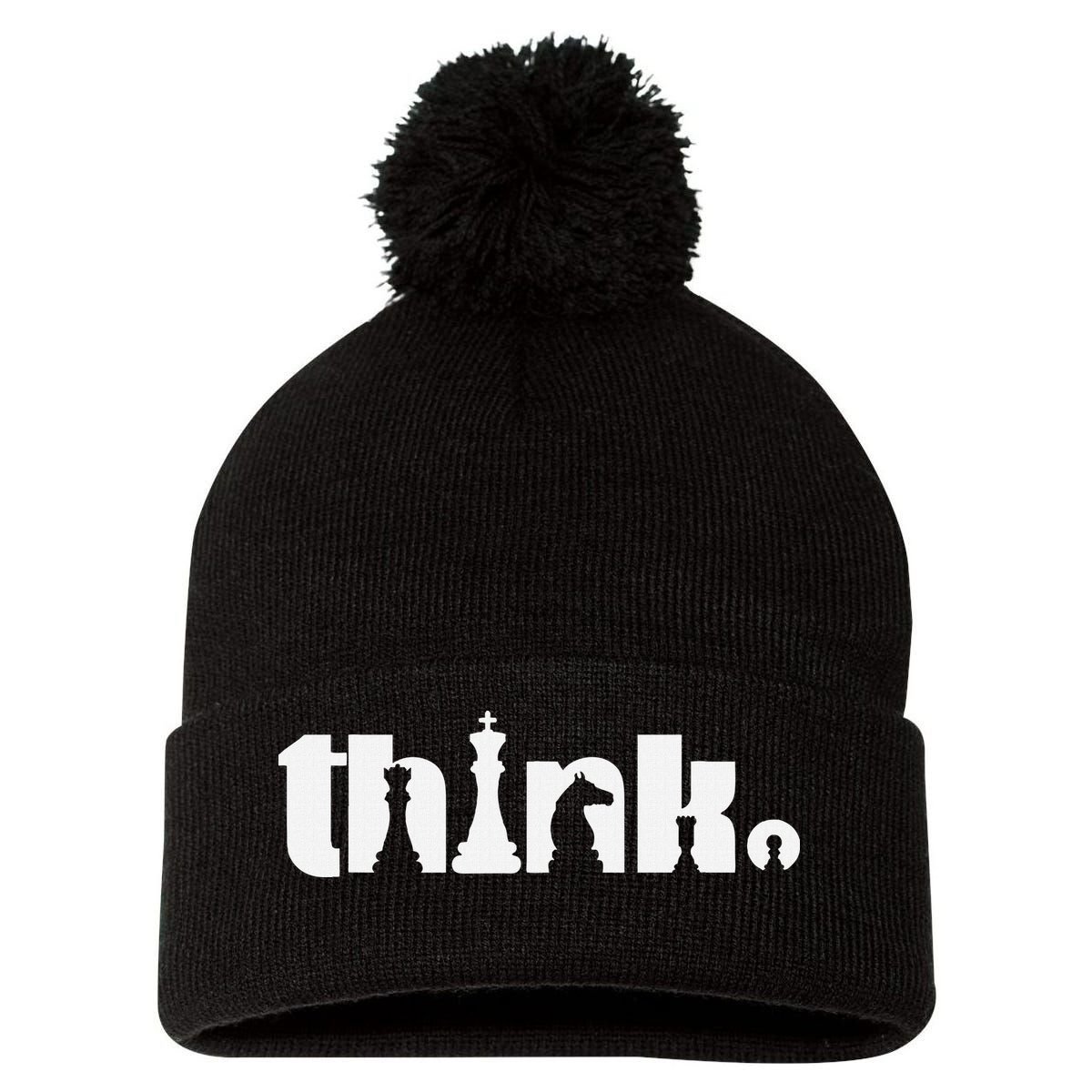 Think Chess Player Chess Game Pom Pom 12in Knit Beanie