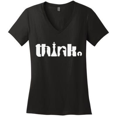 Think Chess Player Chess Game Women's V-Neck T-Shirt