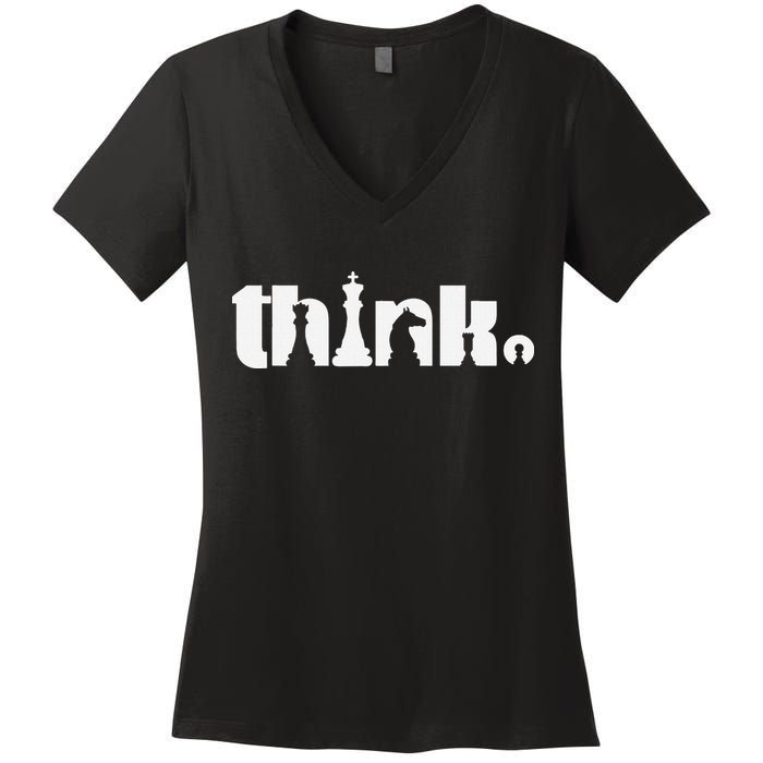 Think Chess Player Chess Game Women's V-Neck T-Shirt