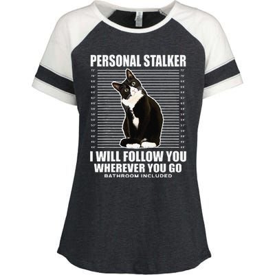 Tuxedo Cat Personal Stalker Funny Cat Kitten Lovers Gift Enza Ladies Jersey Colorblock Tee