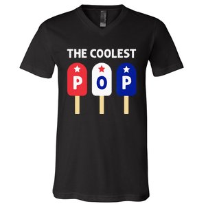 The Coolest Pop Patriotic Red White Blue Popsicle Dad V-Neck T-Shirt