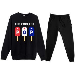 The Coolest Pop Patriotic Red White Blue Popsicle Dad Premium Crewneck Sweatsuit Set