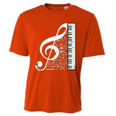 Treble Clef Piano Musical Notes Pianist Musician Instrument Cooling Performance Crew T-Shirt