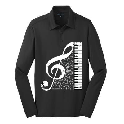 Treble Clef Piano Musical Notes Pianist Musician Instrument Silk Touch Performance Long Sleeve Polo