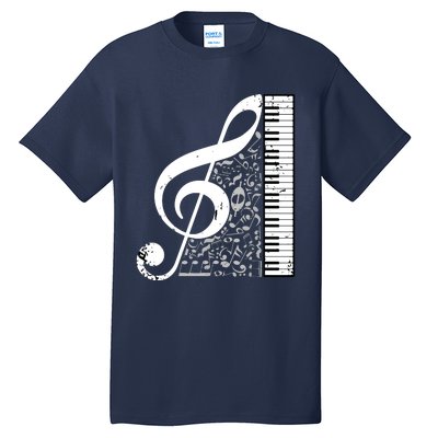 Treble Clef Piano Musical Notes Pianist Musician Instrument Tall T-Shirt