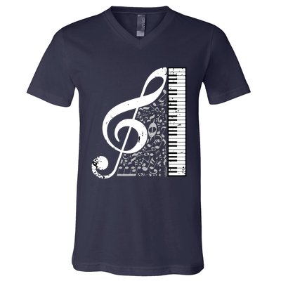 Treble Clef Piano Musical Notes Pianist Musician Instrument V-Neck T-Shirt