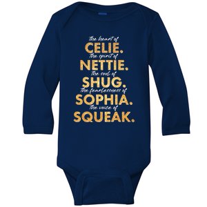 Celie Nettie Shug Sophia Squeak Baby Long Sleeve Bodysuit