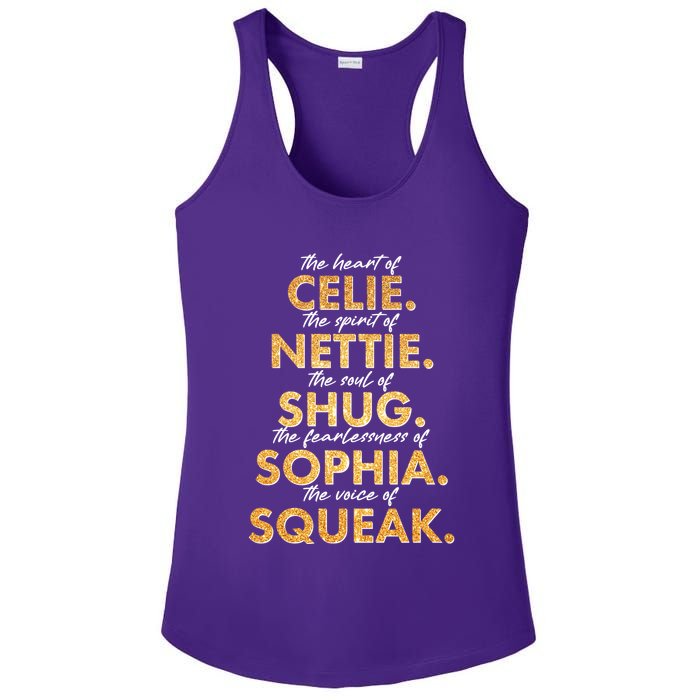 Celie Nettie Shug Sophia Squeak Ladies PosiCharge Competitor Racerback Tank