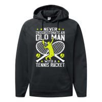 Tennis Coach Player Racket Funny Grandpa Tennis Lover Player Performance Fleece Hoodie