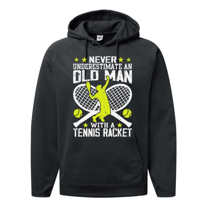 Tennis Coach Player Racket Funny Grandpa Tennis Lover Player Performance Fleece Hoodie