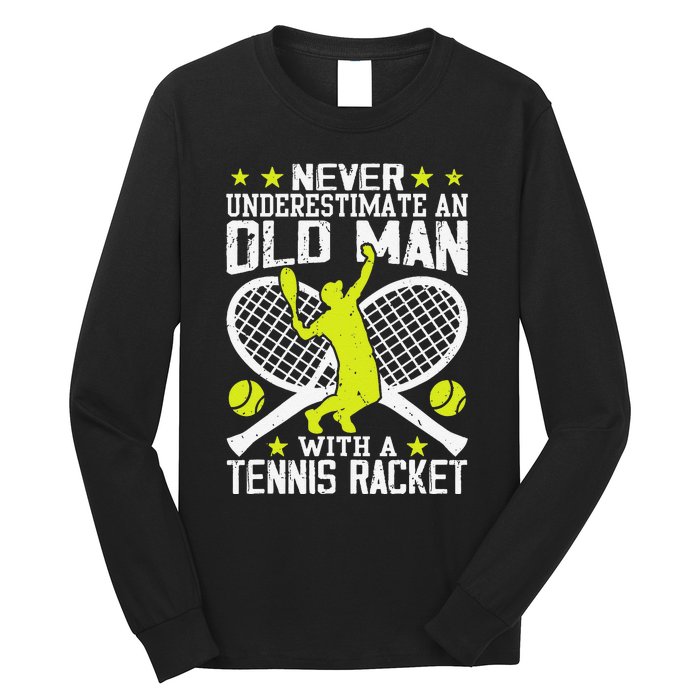 Tennis Coach Player Racket Funny Grandpa Tennis Lover Player Long Sleeve Shirt