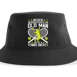 Tennis Coach Player Racket Funny Grandpa Tennis Lover Player Sustainable Bucket Hat