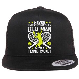 Tennis Coach Player Racket Funny Grandpa Tennis Lover Player Flat Bill Trucker Hat