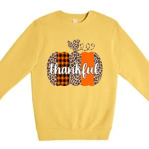 Thankful Cheetah Plaid Pumpkin Cute Holiday Premium Crewneck Sweatshirt