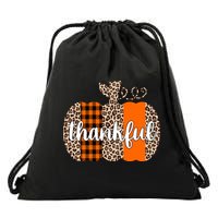 Thankful Cheetah Plaid Pumpkin Cute Holiday Drawstring Bag