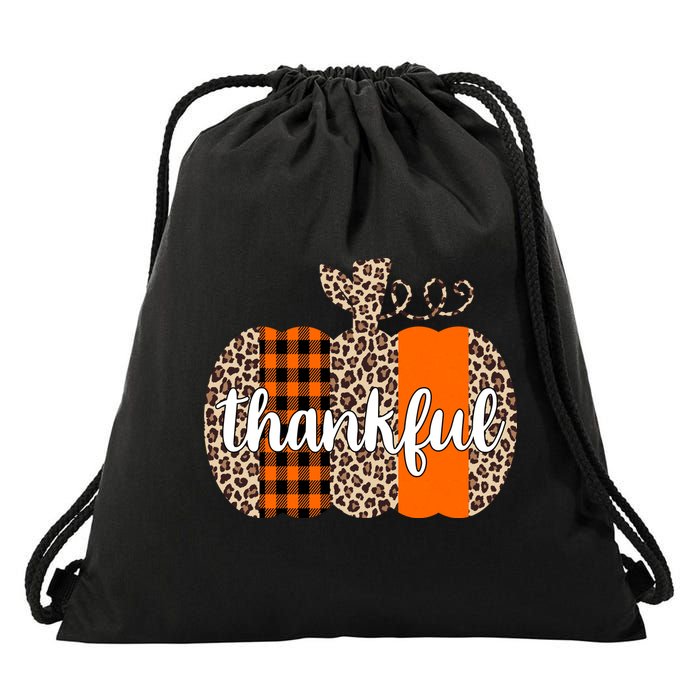 Thankful Cheetah Plaid Pumpkin Cute Holiday Drawstring Bag