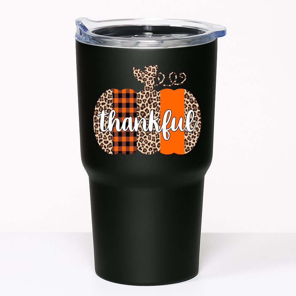 Thankful Cheetah Plaid Pumpkin Cute Holiday Tumbler