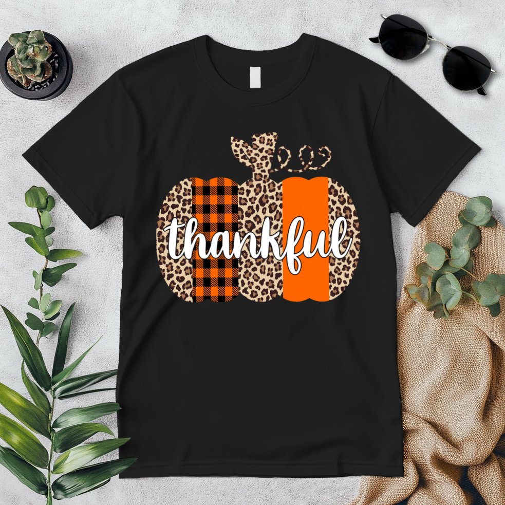 Thankful Cheetah Plaid Pumpkin Cute Holiday Premium T-Shirt