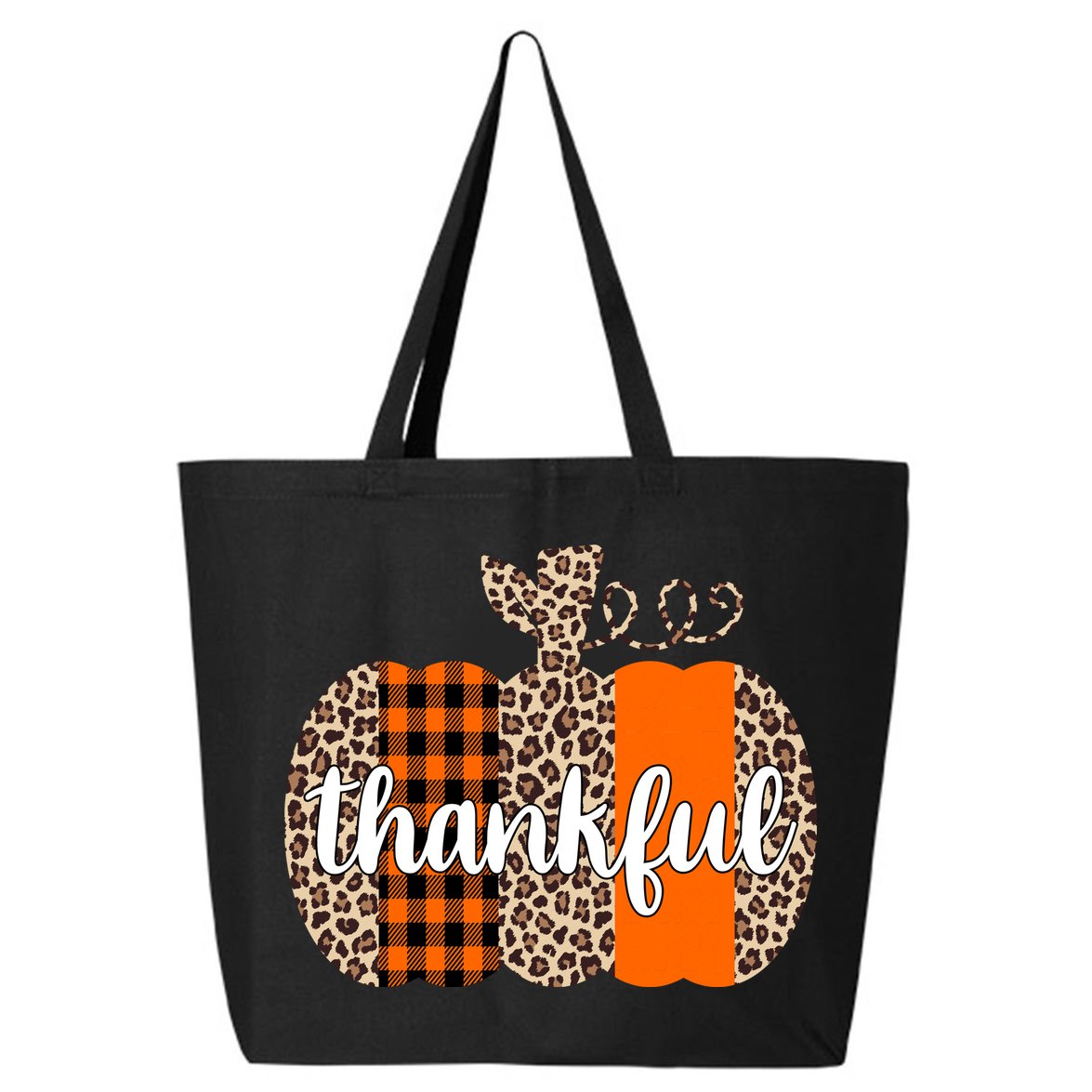 Thankful Cheetah Plaid Pumpkin Cute Holiday 25L Jumbo Tote