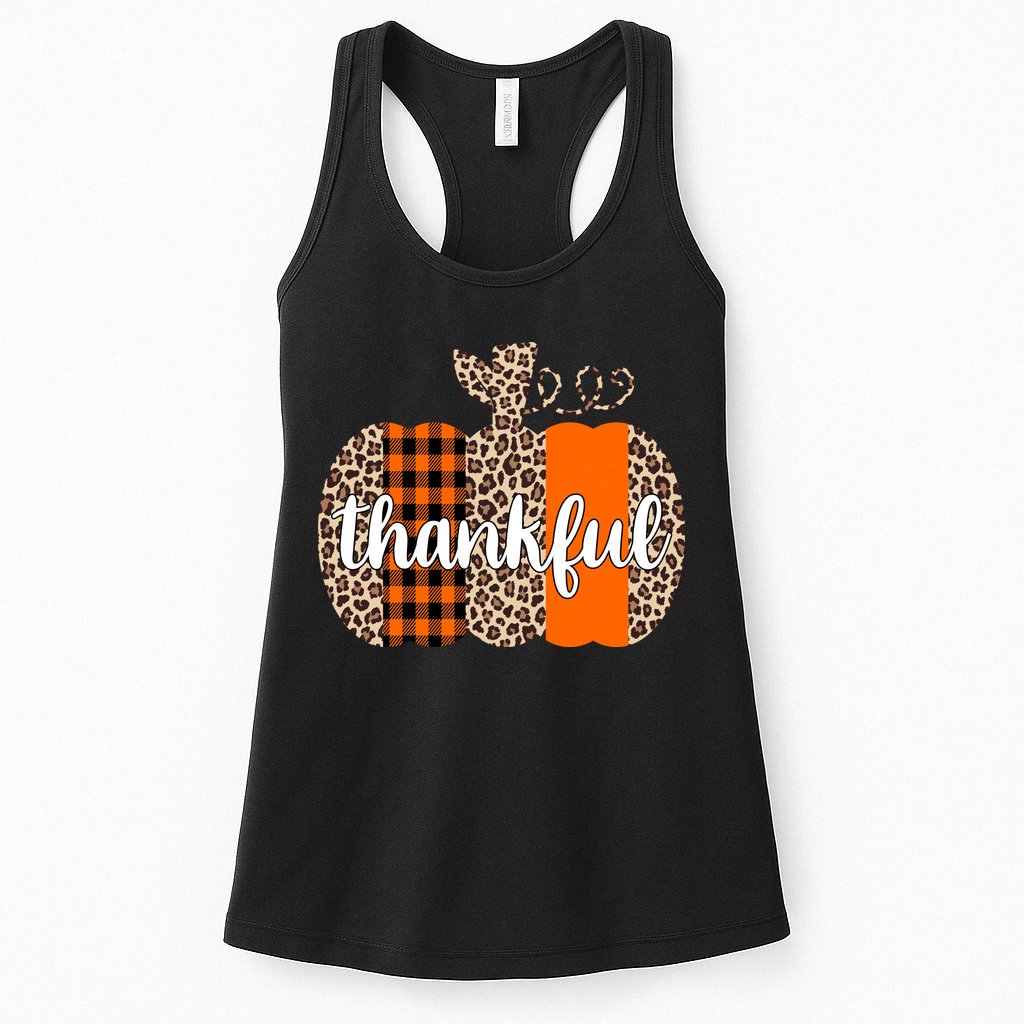 Thankful Cheetah Plaid Pumpkin Cute Holiday Womens Tank Top