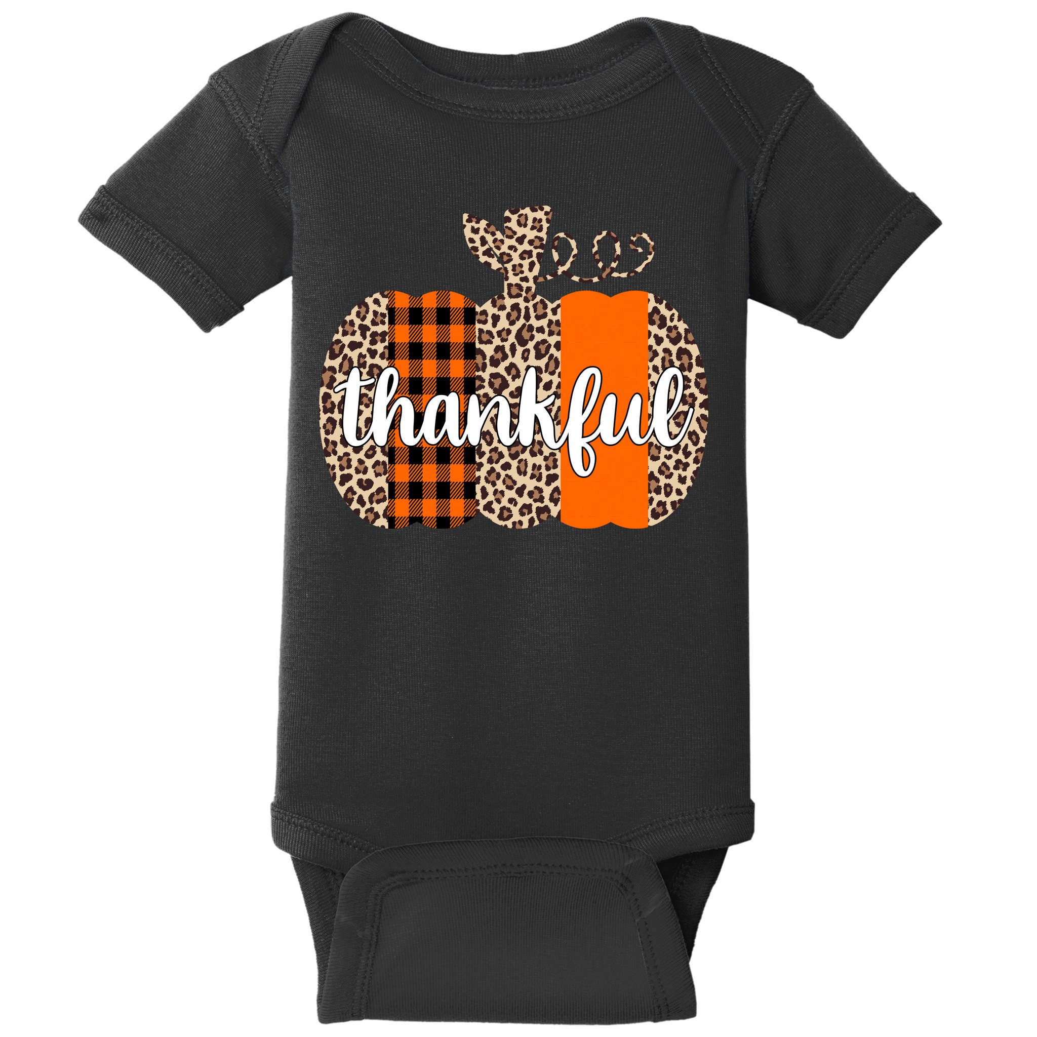 Thankful Cheetah Plaid Pumpkin Cute Holiday Baby Bodysuit