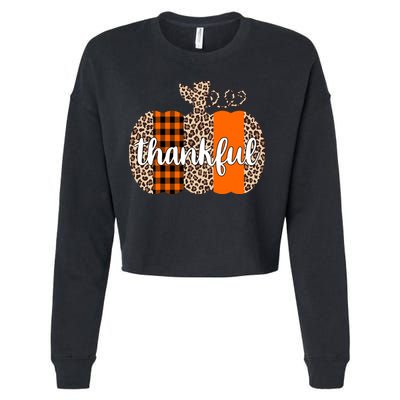 Thankful Cheetah Plaid Pumpkin Cute Holiday Cropped Pullover Crew