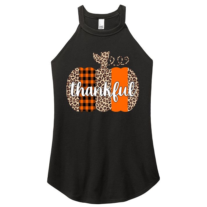 Thankful Cheetah Plaid Pumpkin Cute Holiday Women's Perfect Tri Rocker Tank