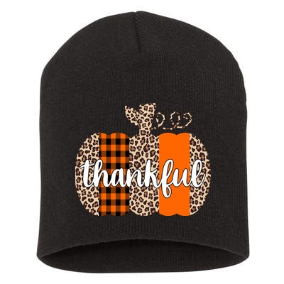 Thankful Cheetah Plaid Pumpkin Cute Holiday Short Acrylic Beanie