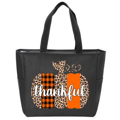 Thankful Cheetah Plaid Pumpkin Cute Holiday Zip Tote Bag