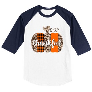 Thankful Cheetah Plaid Pumpkin Cute Holiday Baseball Sleeve Shirt