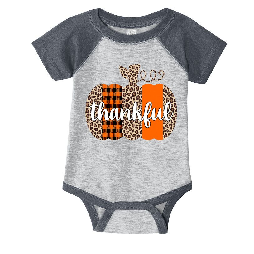Thankful Cheetah Plaid Pumpkin Cute Holiday Infant Baby Jersey Bodysuit