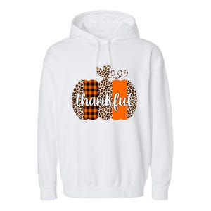 Thankful Cheetah Plaid Pumpkin Cute Holiday Garment-Dyed Fleece Hoodie