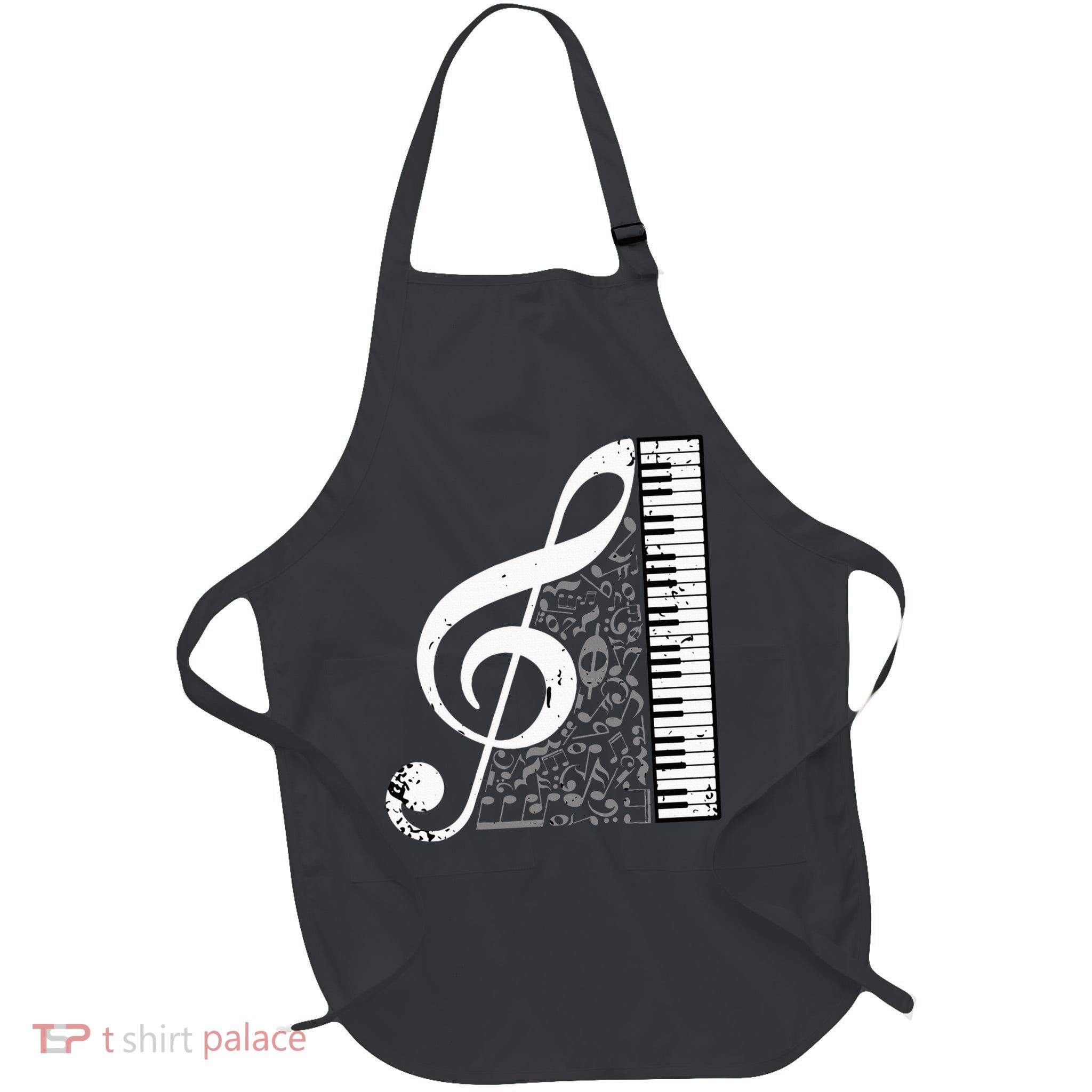 Treble Clef Piano Musical Notes Pianist Musician Instrument Full-Length Apron With Pockets