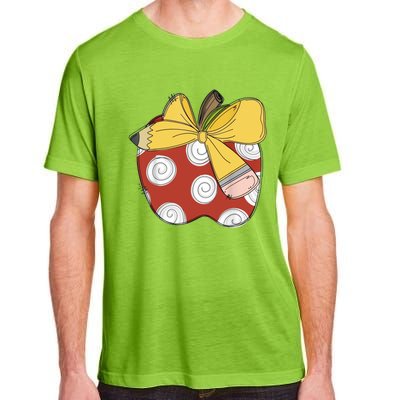 Teacher Coquette Pencil Bow And Apple Teacher Adult ChromaSoft Performance T-Shirt