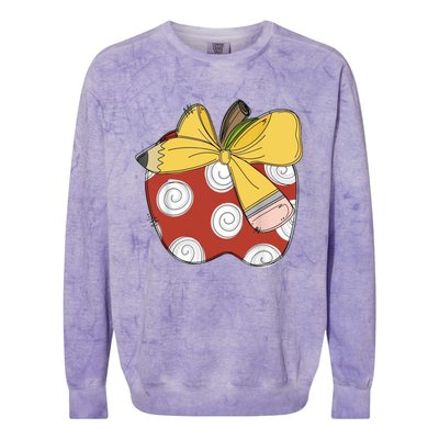 Teacher Coquette Pencil Bow And Apple Teacher Colorblast Crewneck Sweatshirt