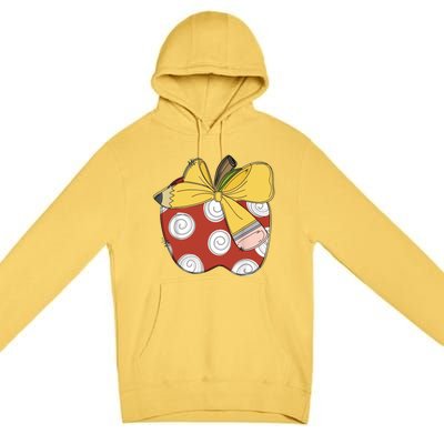 Teacher Coquette Pencil Bow And Apple Teacher Premium Pullover Hoodie