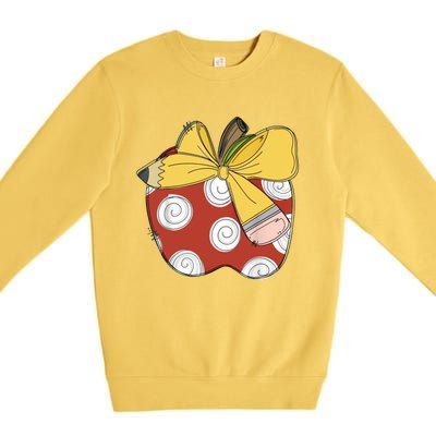 Teacher Coquette Pencil Bow And Apple Teacher Premium Crewneck Sweatshirt