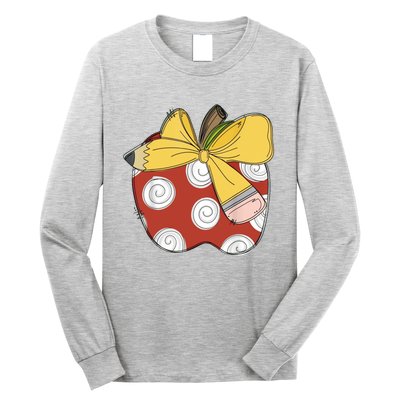 Teacher Coquette Pencil Bow And Apple Teacher Long Sleeve Shirt